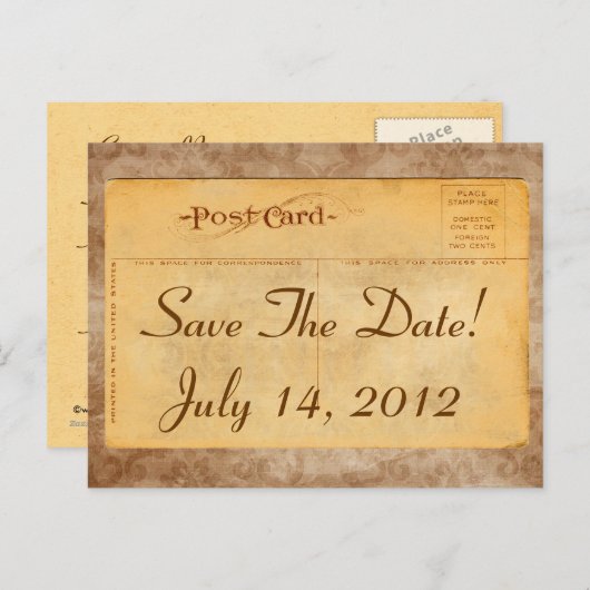 Bewaar de datum! Damask Invitation Briefkaarten (Voorkant / Achterkant)