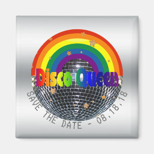 Bewaar de datum Disco Queen Retro Rainbow Party Magneet