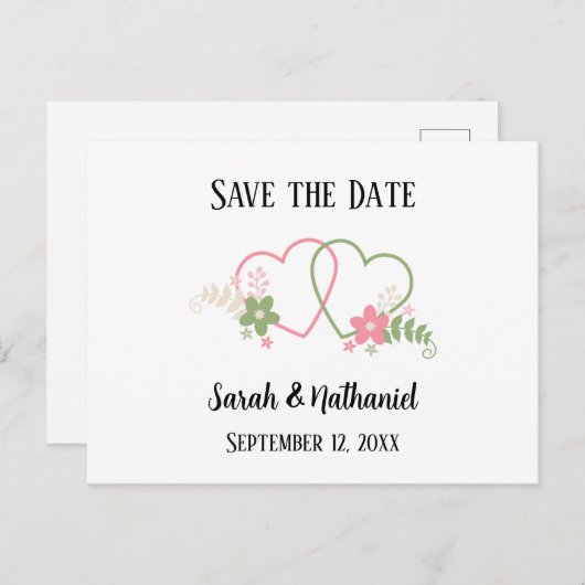 Bewaar de datum dubbele harten Bruid & Bruidegom N Briefkaart (Voorkant / Achterkant)