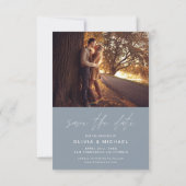 Bewaar de datum Dusty Blue Handwrited Wedding Save The Date (Achterkant)