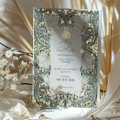 Bewaar de datum Dusty Blue Muslim Islamic Morris Folie Uitnodiging