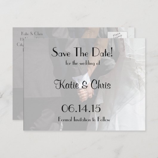 Bewaar de datum Elegant Bruiloft Paar Holding Hand Aankondigingskaart (Voorkant / Achterkant)