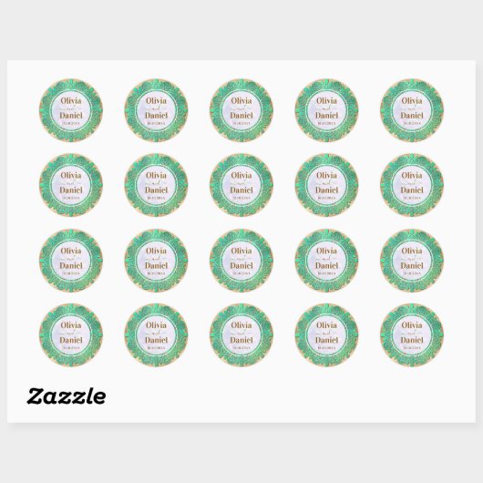 Bewaar de datum, elegante moderne turquoise mandal ronde sticker (Vel)
