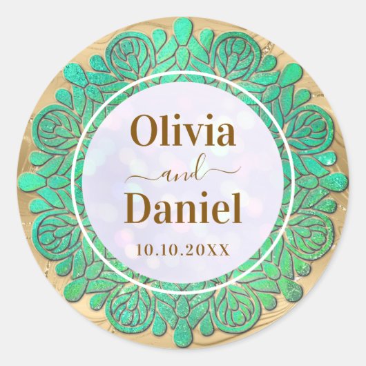 Bewaar de datum, elegante moderne turquoise mandal ronde sticker (Voorkant)