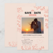 Bewaar de datum – Elegante Roze Bloemige Foto Brui Feestdagenkaart (Voorkant / Achterkant)