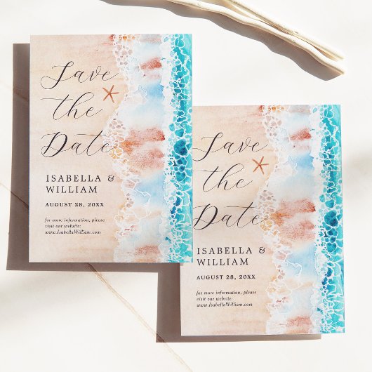 Bewaar de datum Elegante waterverf strand schilder Save The Date