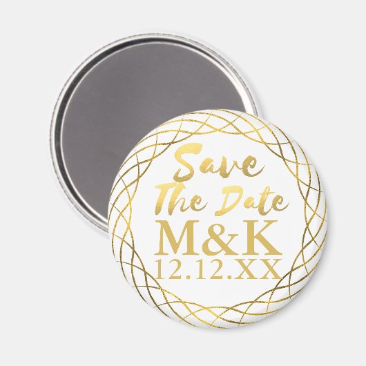 Bewaar de datum Faux Gold Folie krans bruiloft mag Magneet (Voorkant / Achterkant)