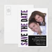 Bewaar de datum foto BRIEFKAART! Paarse en zwarte Aankondigingskaart (Voorkant / Achterkant)