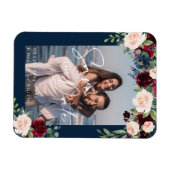 Bewaar de datum foto Navy Bourgondië en Blush  Magneet (Horizontaal)