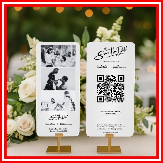 Bewaar de datum Fotostrip Elegant QR Code Wedding