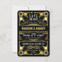 Bewaar de datum Gatsby Trouwdag Art Deco Goud Zwar
