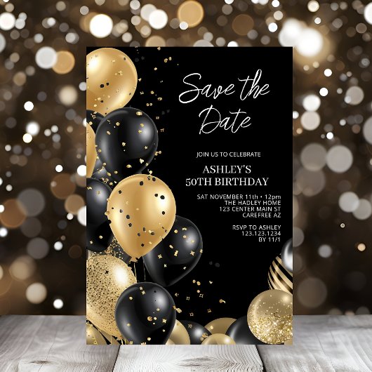 Bewaar de datum Gold Black 50th Birthday Kaart