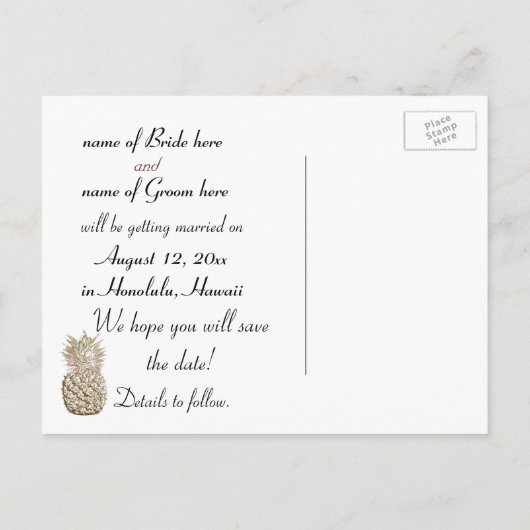 Bewaar de datum Gold Pineapple Aankondigingskaart (Achterkant)