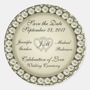 Bewaar de datum Golden Hearts Ronde Sticker