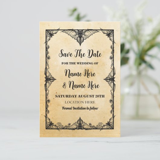 Bewaar de datum Gotische Lijst Halloween Bats Save The Date (Staand voorkant)