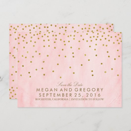 Bewaar de datum Goud en Roze Glitter Save The Date (Voorkant / Achterkant)