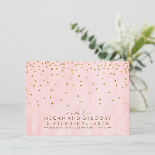 Bewaar de datum Goud en Roze Glitter Save The Date (Staand voorkant)