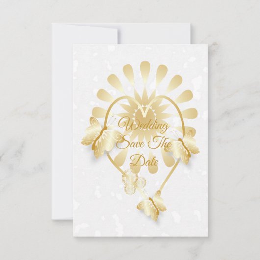 Bewaar de datum Gouden Bloemen Hart Vlinders Kaart (Voorkant)