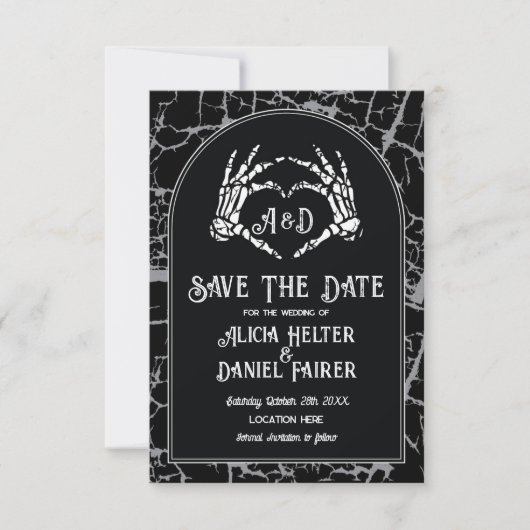 Bewaar de datum Halloween Skeleton Heart Hands Save The Date (Voorkant)