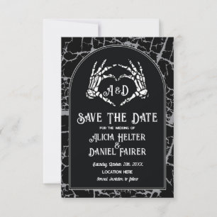 Bewaar de datum Halloween Skeleton Heart Hands Save The Date