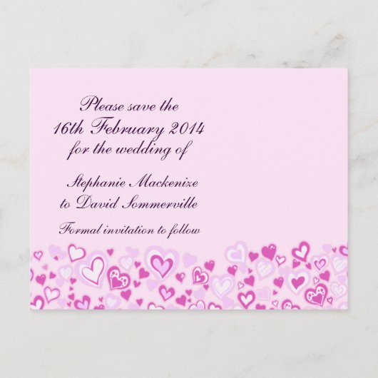 Bewaar de datum harten & bogen roze paarse kaart (Achterkant)