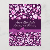 Bewaar de datum harten & bogen roze paarse kaart (Voorkant)