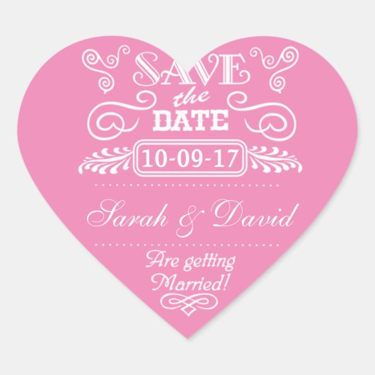 Bewaar de datum  Heart Pink Hart Sticker (Voorkant)