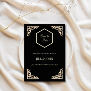 Bewaar de datum Huwelijk Zwart Goud Zeshoek Art De Save The Date