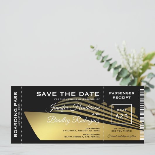 Bewaar de datum instapkaart cruiseschip save the date (Staand voorkant)