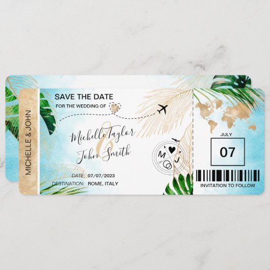 Bewaar de datum instapkaart Wereldkaart Strand Uit Kaart (Voorkant / Achterkant)