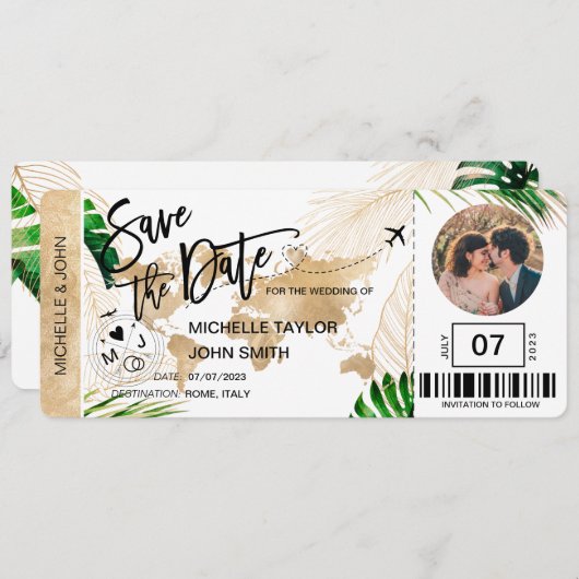 Bewaar de datum instapkaart Wereldkaart strandfoto Kaart (Voorkant / Achterkant)