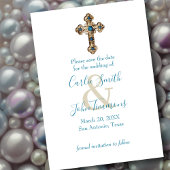 Bewaar de datum Jeweled Gold Cross Blue Save The Date