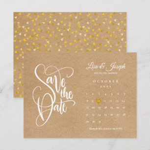 Bewaar de datum kalender gouden hart briefkaart