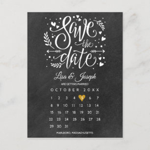 Bewaar de datum kalender gouden hart schoolbord briefkaart
