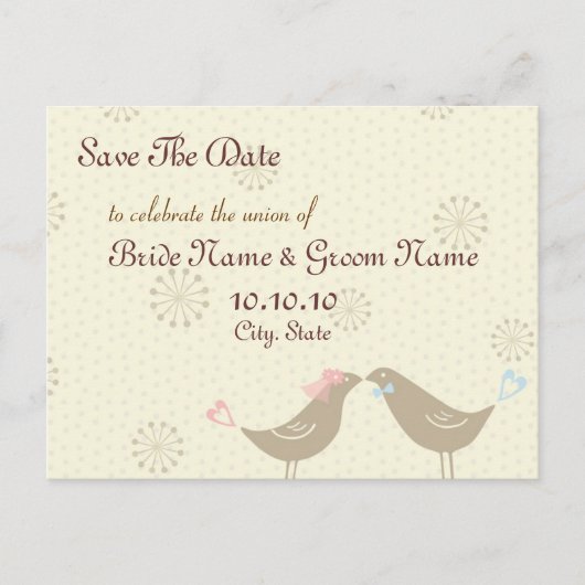 Bewaar de datum Kissing Birds Wedding Briefkaart (Voorkant)