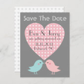 Bewaar de datum Kissing Pop Birds Briefkaart (Voorkant / Achterkant)