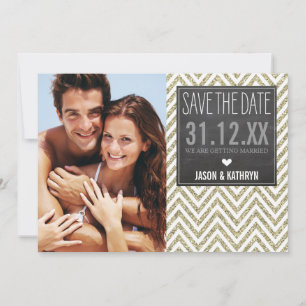 BEWAAR DE DATUM krijtbord chevron glitters oud gou Save The Date