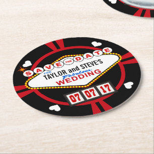 Bewaar de datum Las Vegas Wedding Poker Chip Ronde Kartonnen Onderzetter