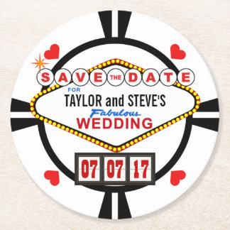 Bewaar de datum Las Vegas Wedding Poker Chip Ronde Kartonnen Onderzetter