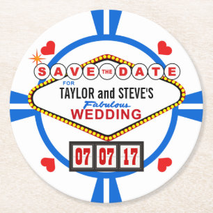 Bewaar de datum Las Vegas Wedding Poker Chip Ronde Kartonnen Onderzetter