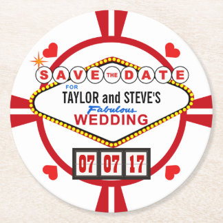 Bewaar de datum Las Vegas Wedding Poker Chip Ronde Kartonnen Onderzetter
