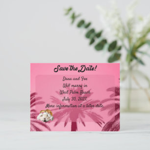 BEWAAR DE DATUM Levendige Tropische Roze Palmen Briefkaart
