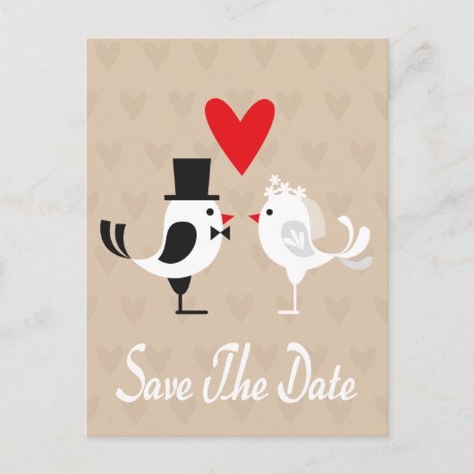 Bewaar de datum Lovebirds & Hearts Tan Briefkaart (Voorkant)