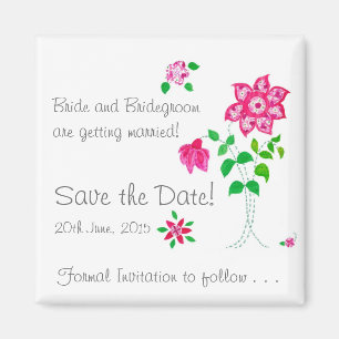 Bewaar de datum Magnet Pink Flowers Magneet
