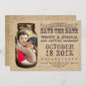 Bewaar de datum Mason Jar Burlap Rustieke Trouwdag Save The Date (Voorkant / Achterkant)
