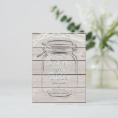 Bewaar de datum Mason Jar & String Lights Trouwfee Aankondigingskaart (Staand voorkant)