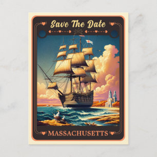 Bewaar de datum   Massachusetts uitnodigingsansich Briefkaart