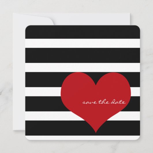Bewaar de datum met rood hart en strepen save the date (Voorkant)