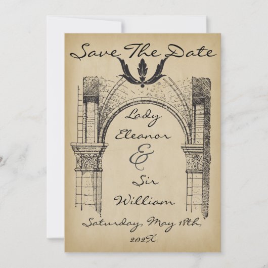 Bewaar de datum middeleeuwse renaissance faux perk save the date (Voorkant)