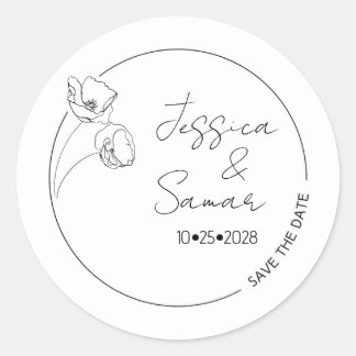 Bewaar de datum Minimalistische Poppy Warm Wedding Ronde Sticker